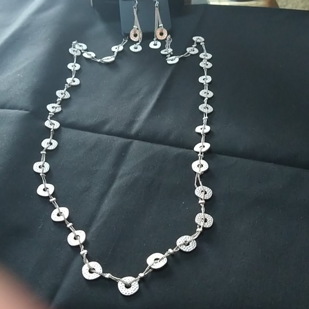 New - Matte Silver-tone Necklace & Earrings